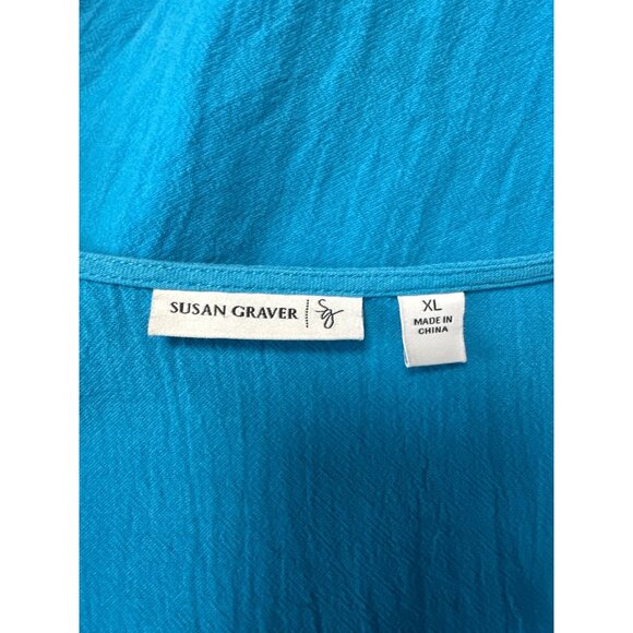 Susan Graver Split Neck Embellished 3/4 Roll Tab Sleeve Blouse Size 1X - Picture 8 of 11